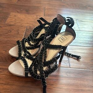 Herve Leger heavy chain link sandals with silver/gun metal links and hardware 39